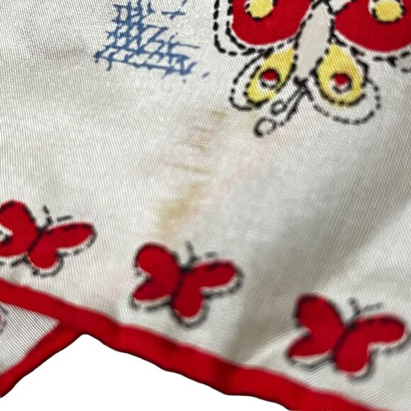 Vintage Top Hit Fashion 100% Silk Butterfly Scarf 34” Tie Japan Red Blue Yellow - Picture 5 of 7